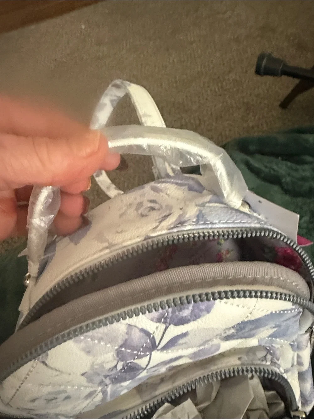 Betsey Johnson Cream and Lavender Floral Mini Backpack